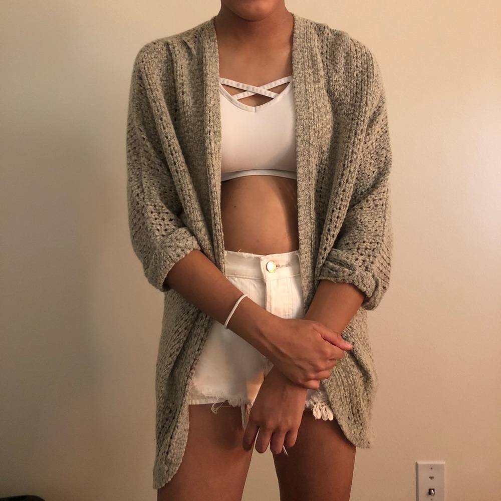 Grey crochet sweater cardigan